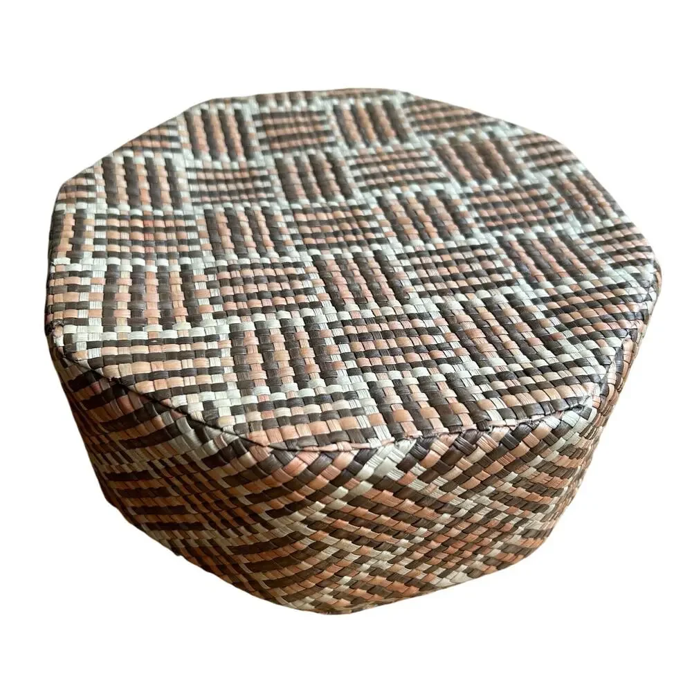 Vintage Box Intricately Hand Woven Checker Hexagon Shaped